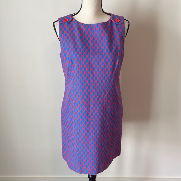 MISS WU geometric dress blue red - Picture 5 of 14